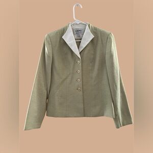 Vintage Kasper Blazer Jacket Sage Green White Collar ASL Petite Size 4